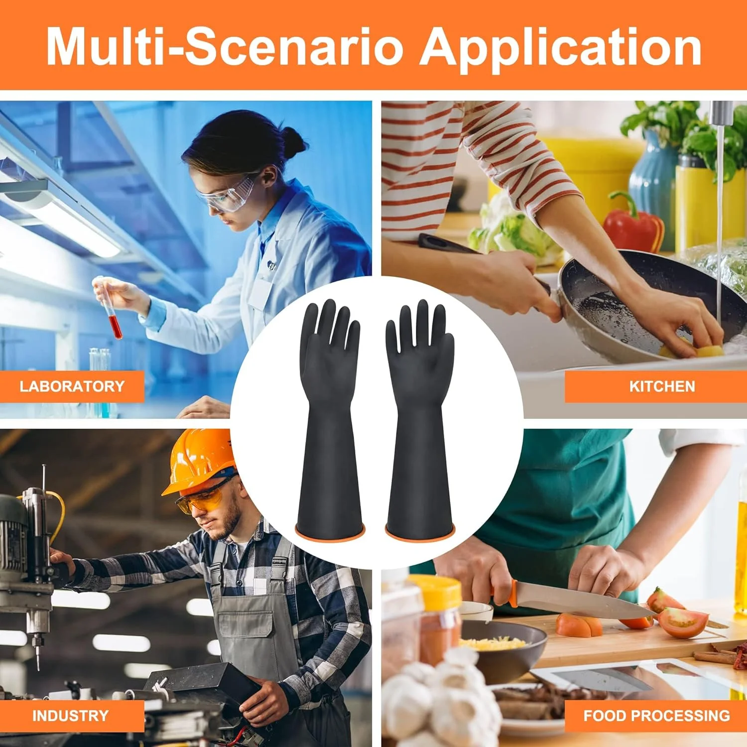 دستکش لاتکس مقاوم در برابر مواد شیمیایی، سایز XL، 18 اینچ، دستکش لاستیکی سنگین بادوام، دستکش ظرفشویی، دستکش ایمنی صنعتی مردانه، محافظت از ساعد، ضد آب، مقاوم در برابر اسیدهای قوی، بازها و روغن