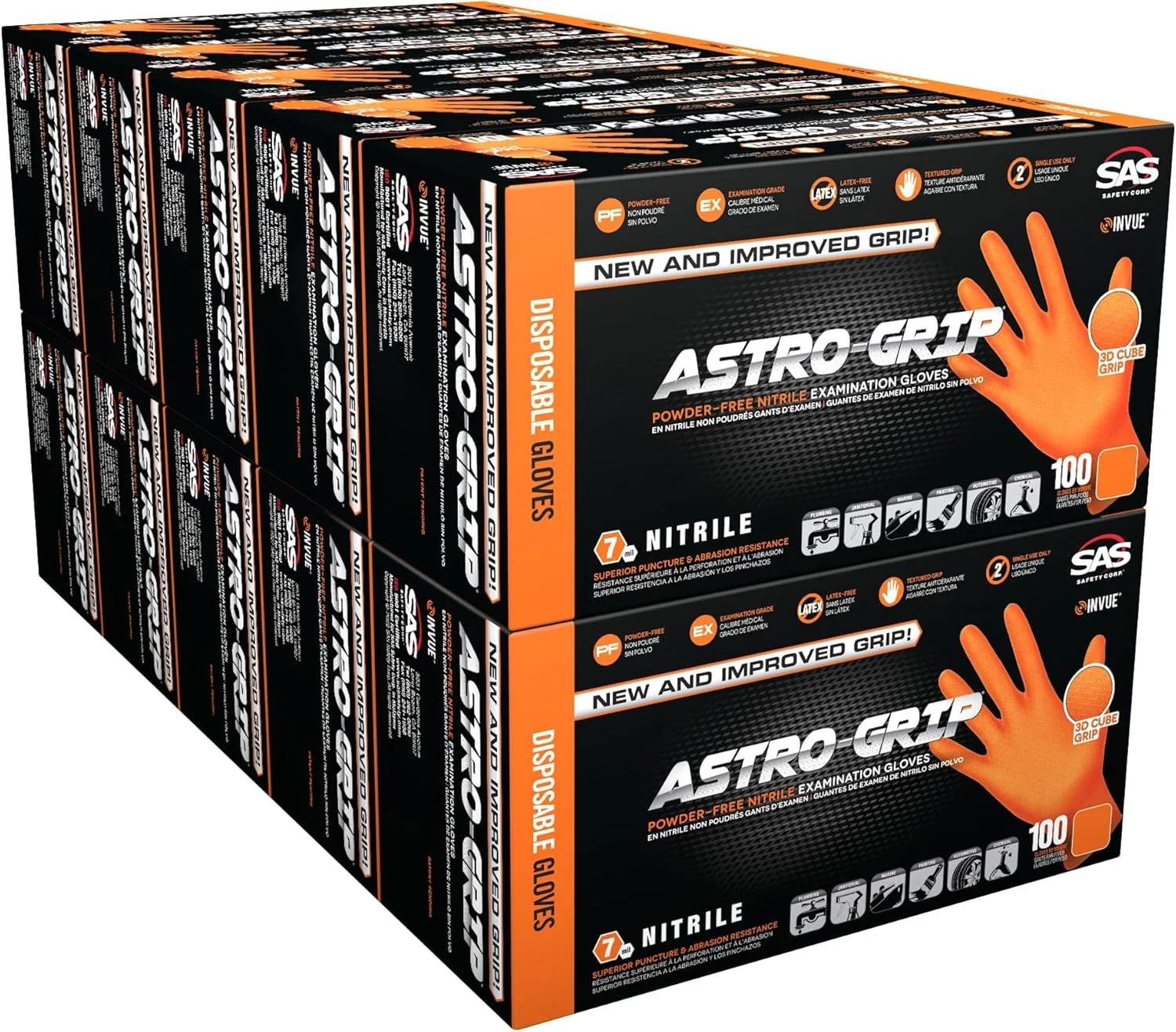 دستکش‌های نیتریل یکبار مصرف بدون پودر Astro-grip SAS - 10 جعبه / 100 عدد در هر جعبه. مجموعا 1000 دستکش