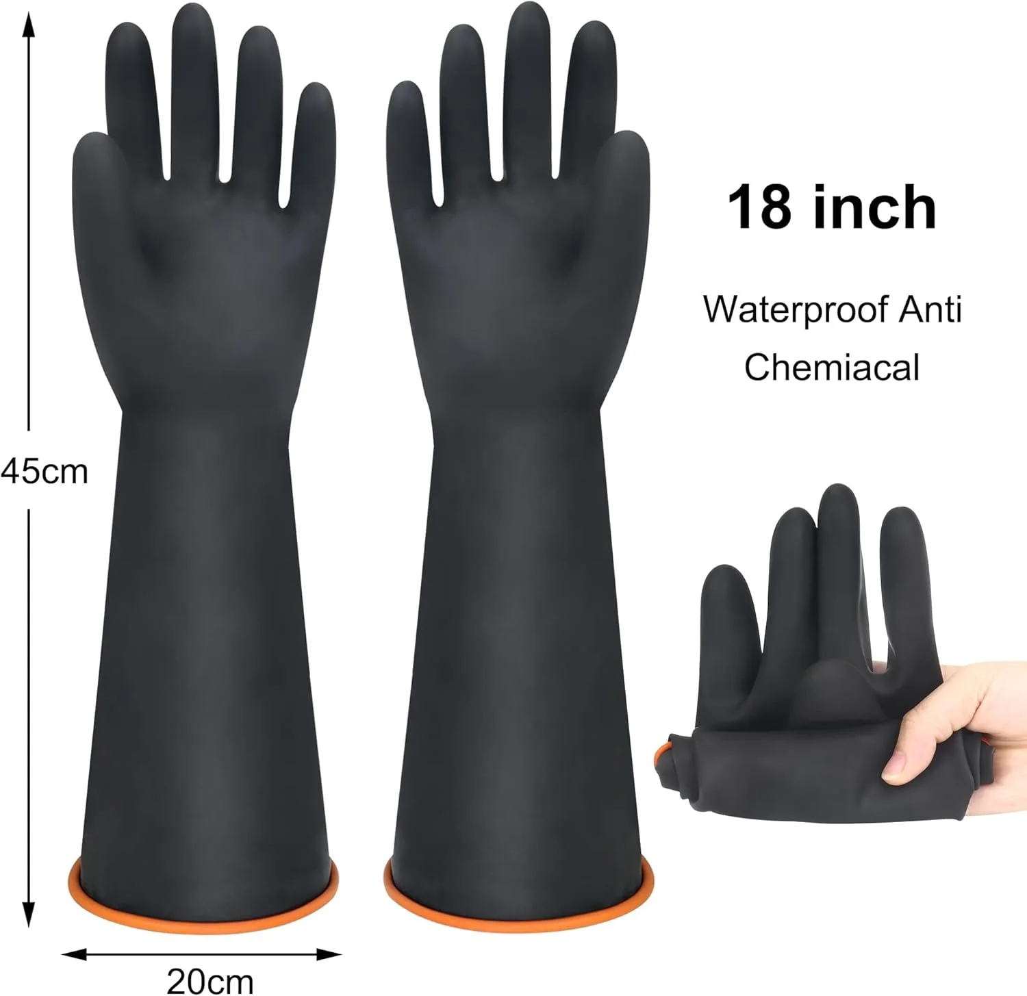 دستکش لاتکس مقاوم در برابر مواد شیمیایی، سایز XL، 18 اینچ، دستکش لاستیکی سنگین بادوام، دستکش ظرفشویی، دستکش ایمنی صنعتی مردانه، محافظت از ساعد، ضد آب، مقاوم در برابر اسیدهای قوی، بازها و روغن