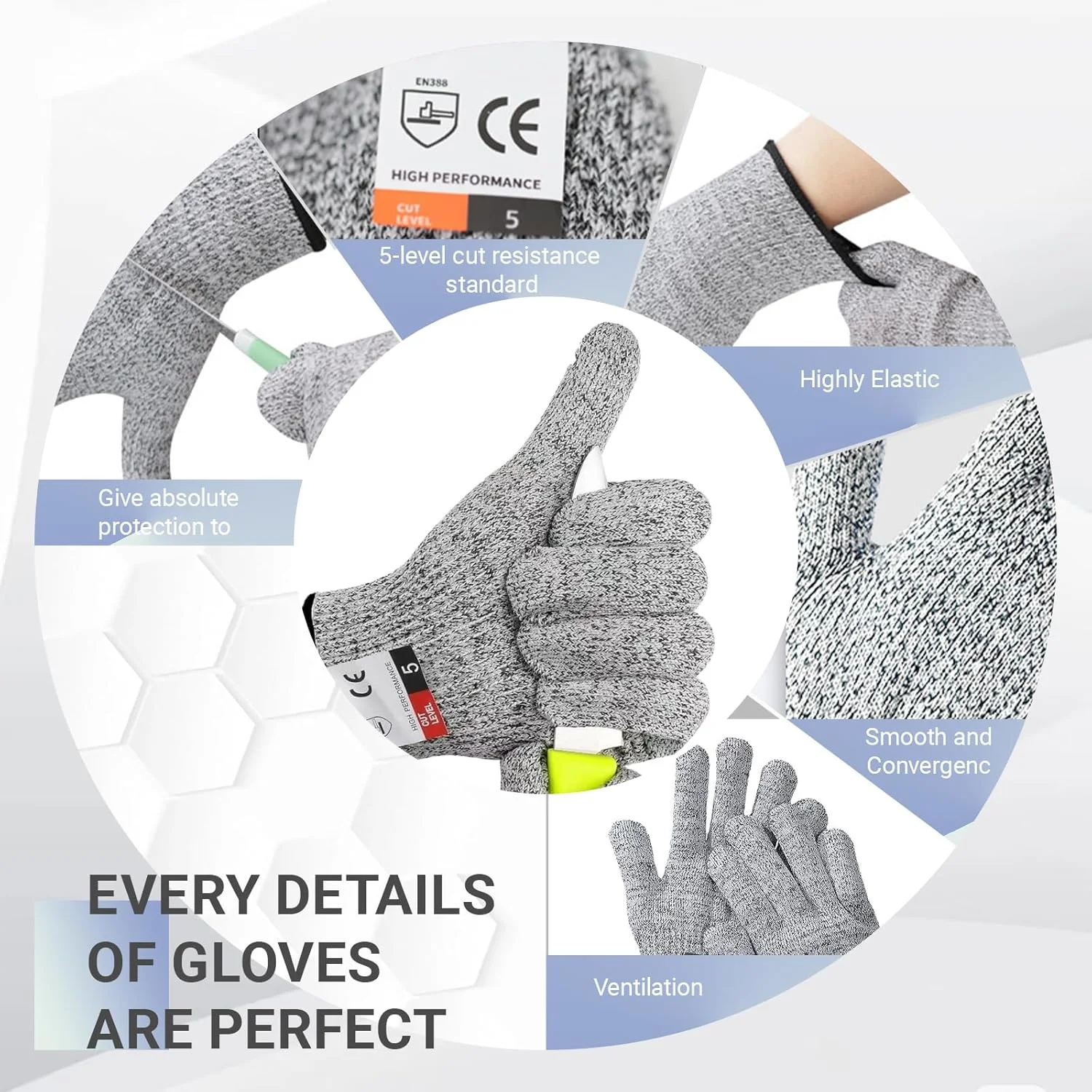 دستکش های ضد برش JOWILIN، 3 جفت، سطح 5 محافظت، دستکش های مناسب مواد غذایی، راحتی و مهارت، دستکش های کار بادوام و ایمن برای برش با ماندولین، برش گوشت، کنده کاری چوب، باغبانی، آشپزی