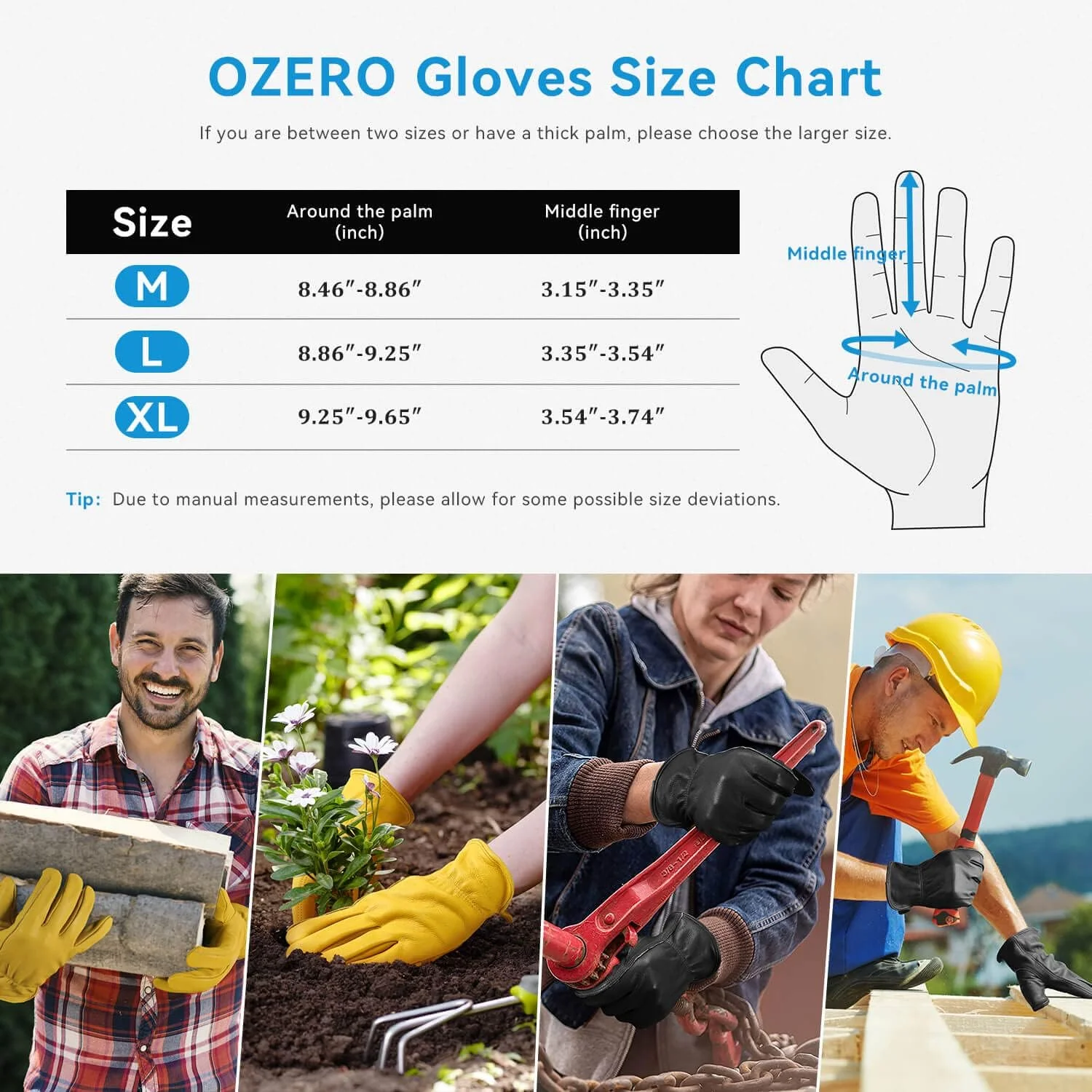 دستکش کار چرمی OZERO: دستکش باغبانی چرمی ضد آب و مقاوم در برابر سایش از چرم گاوی برای کارهای حیاط، باغبانی، کارهای سنگین، مزرعه، انبار، ساخت و ساز، موتور سیکلت، مردان و زنان