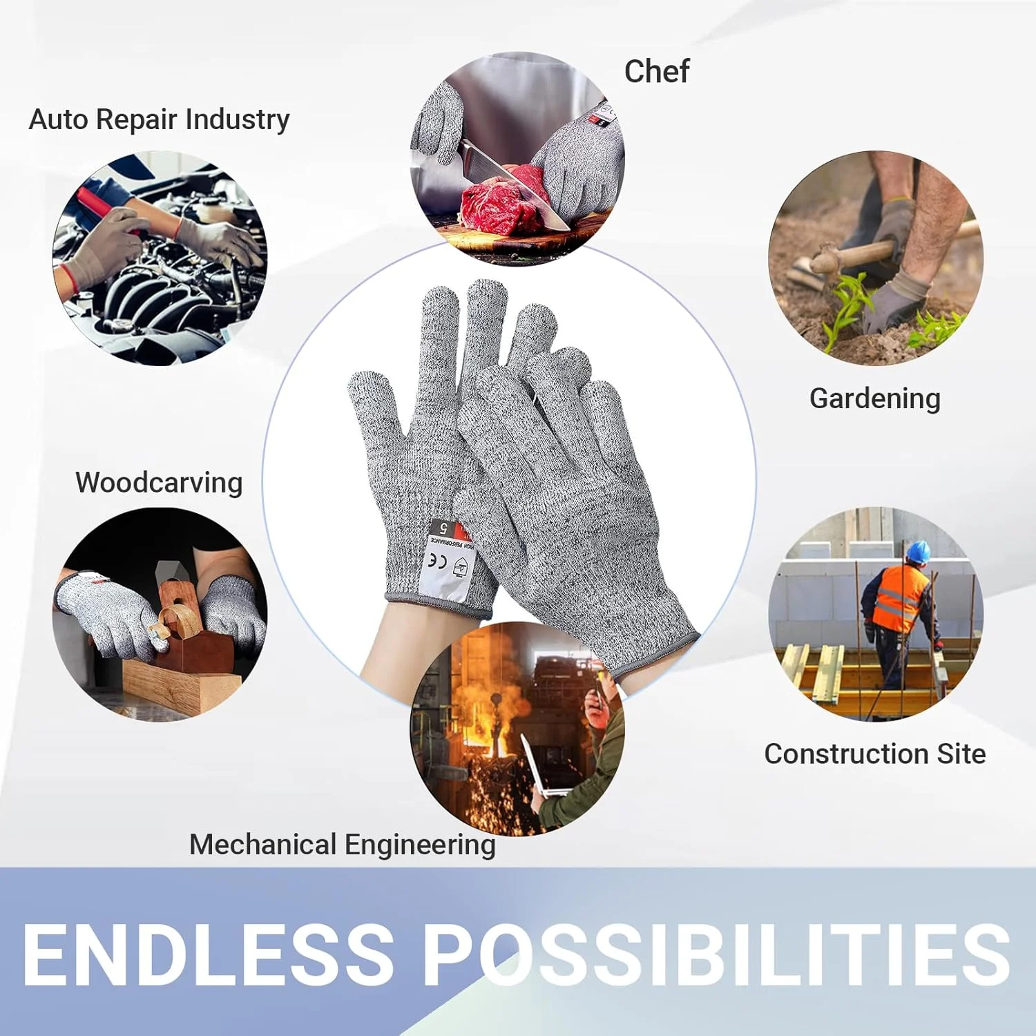 دستکش های ضد برش JOWILIN، 3 جفت، سطح 5 محافظت، دستکش های مناسب مواد غذایی، راحتی و مهارت، دستکش های کار بادوام و ایمن برای برش با ماندولین، برش گوشت، کنده کاری چوب، باغبانی، آشپزی