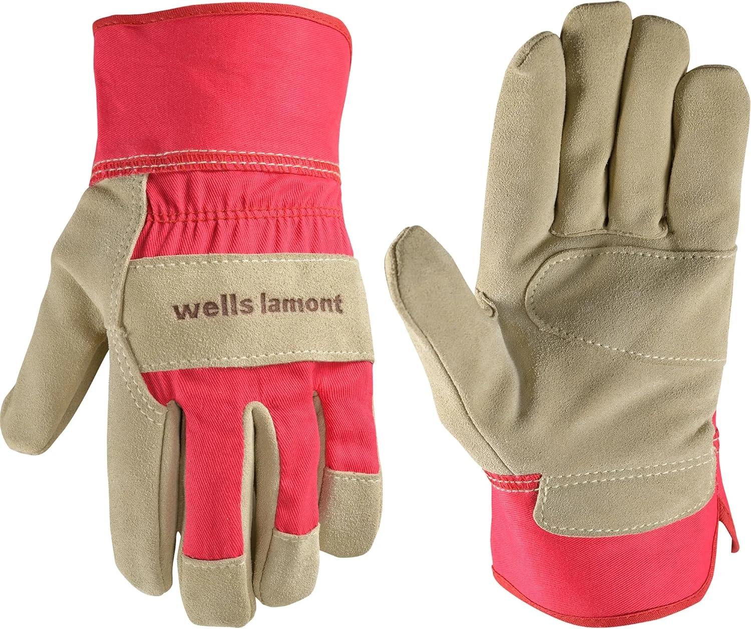 دستکش کار چرمی ضخیم زنانه Wells Lamont با ساق ایمنی، صورتی، سایز کوچک (4113S-800)