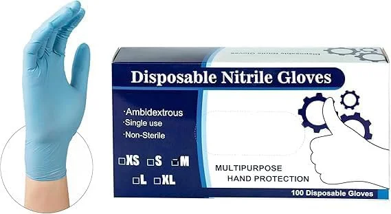 دستکش ایمنی نیتریل یکبار مصرف Azonee، بدون پودر، بدون ژل سیلیکا، بافت برجسته برای ضد ریزش، دستکش های آبی رنگ مناسب معاینه پزشکی، نظافت و آماده سازی غذا - 50 عدد