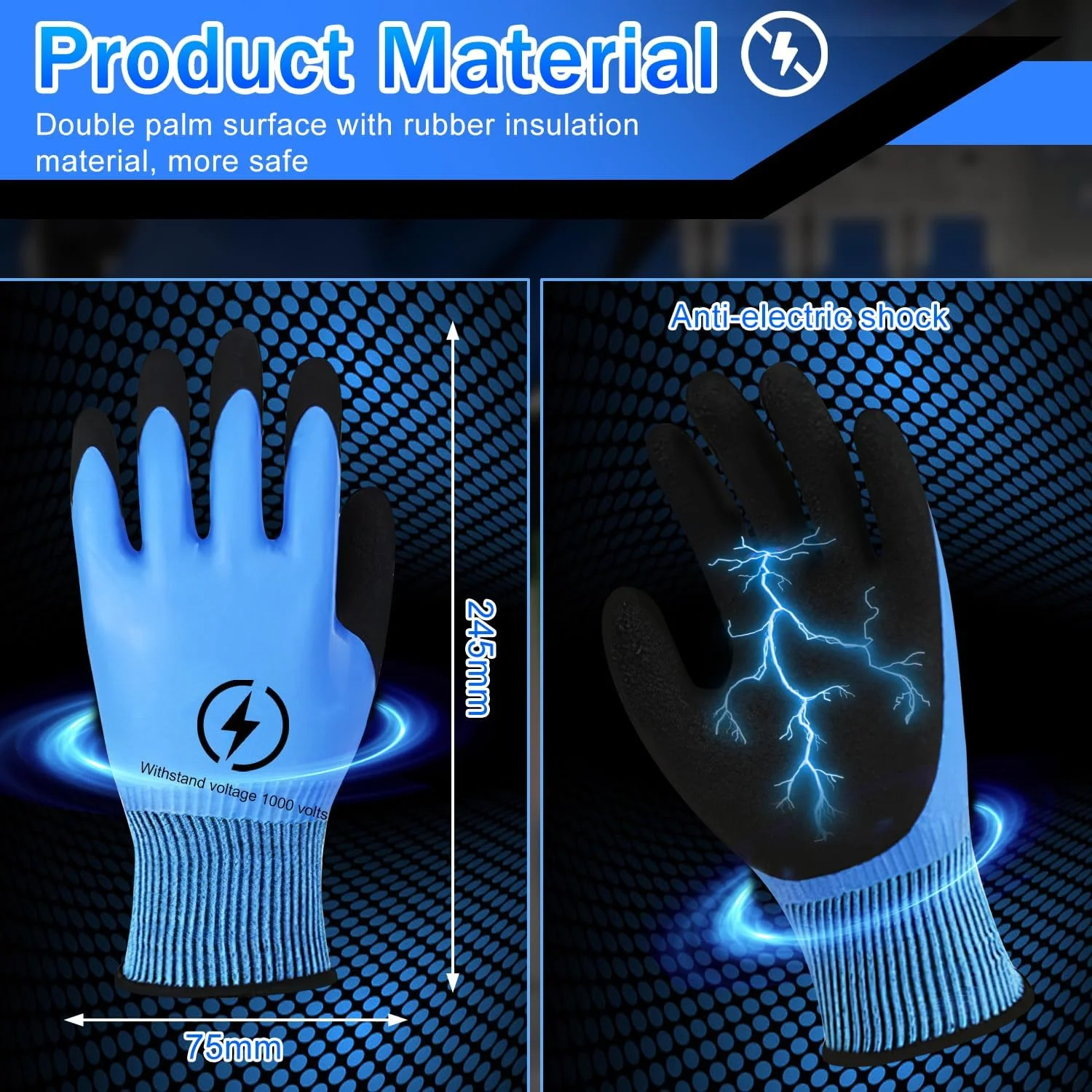 دستکش های عایق الکتریکی ایمنی TecoKart® - دستکش های لاستیکی عایق ضد شوک الکتریکی 1000 ولت، دستکش های لاستیکی عایق برای کار برق، ایده آل برای پردازش فلزات و کار الکترونیک