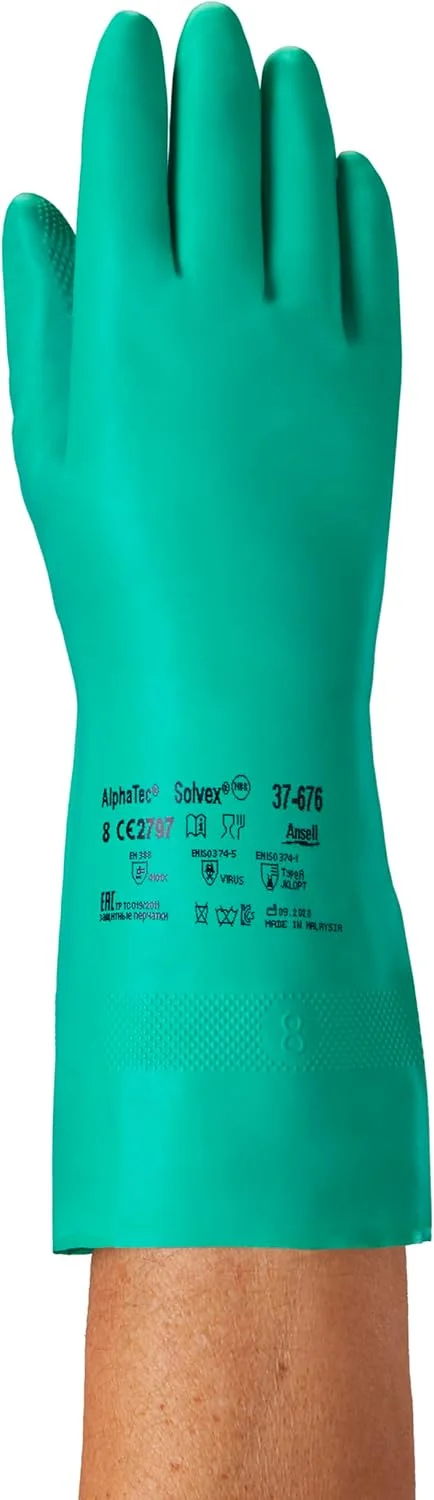 دستکش های نیتریل مقاوم در برابر مواد شیمیایی Ansell AlphaTec، محافظت در برابر مایعات و پاشش، مناسب برای کار با مواد غذایی، دستکش کار بدون سیلیکون و لاتکس، ضد آب، قابل استفاده مجدد