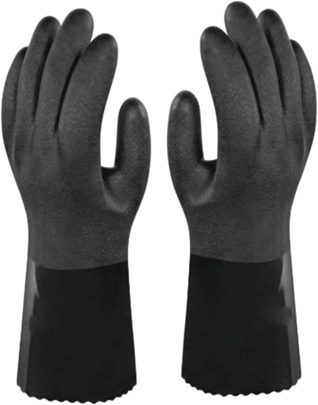 دستکش های مقاوم در برابر مواد شیمیایی، 1 جفت دستکش لاستیکی سنگین و قابل استفاده مجدد با کف دست بافت دار MicroFoam، دستکش های کار پوشش دار، محافظت در برابر اسید، قلیایی و روغن، دستکش های ایمنی صنعتی برای مردان، مشکی، بزرگ