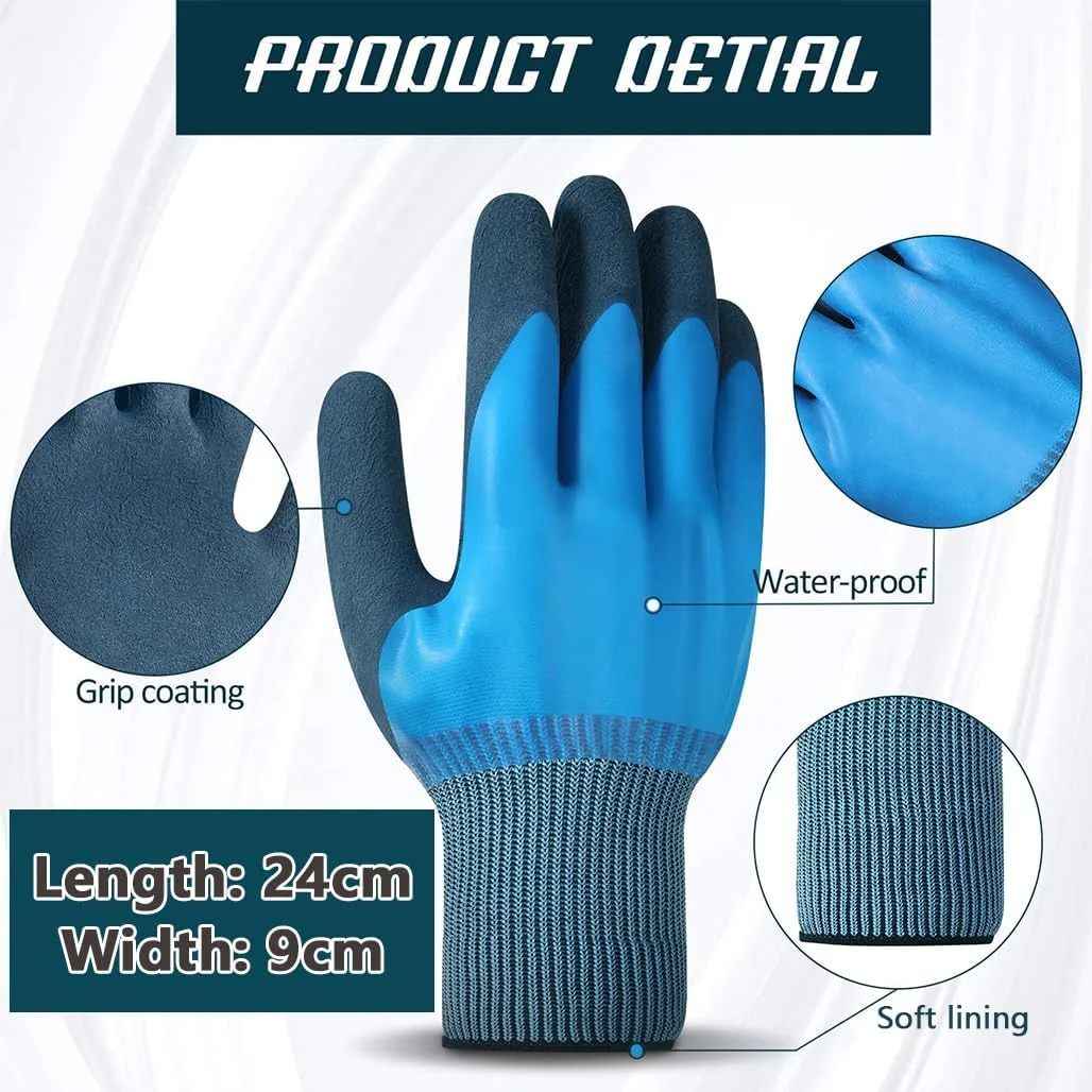 دستکش کار ضد آب ایمنی Goodern، دستکش چند منظوره با پوشش دوگانه ضد مایعات، دستکش ضد لغزش صید ماهی مردانه، دستکش صنعتی برای جابجایی، گرفتن، تمیز کردن، لوازم ماهیگیری