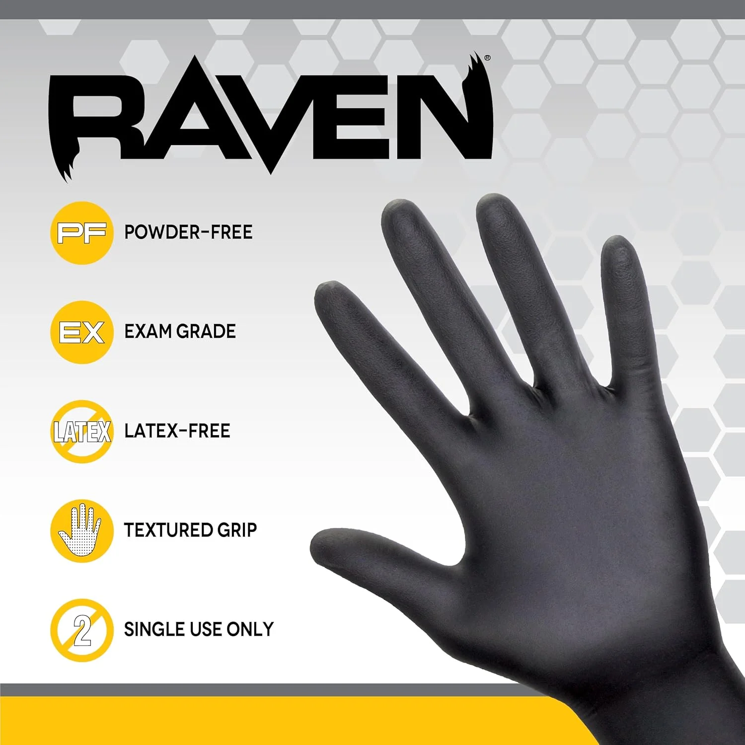 دستکش نیتریل مشکی یکبار مصرف بدون پودر SAS Safety 66518 Raven، سایز بزرگ، 6 میل، 100 عدد (بسته 1 عددی)