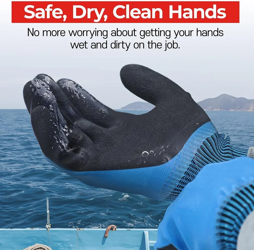 دستکش کار ضد آب ایمنی Goodern، دستکش چند منظوره با پوشش دوگانه ضد مایعات، دستکش ضد لغزش صید ماهی مردانه، دستکش صنعتی برای جابجایی، گرفتن، تمیز کردن، لوازم ماهیگیری