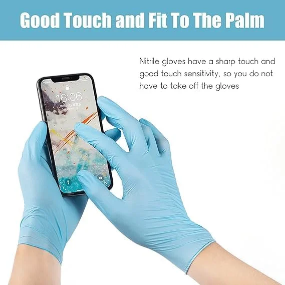 دستکش ایمنی نیتریل یکبار مصرف Azonee، بدون پودر، بدون ژل سیلیکا، بافت برجسته برای ضد ریزش، دستکش های آبی رنگ مناسب معاینه پزشکی، نظافت و آماده سازی غذا - 50 عدد