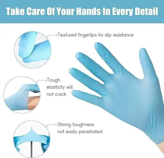 دستکش ایمنی نیتریل یکبار مصرف Azonee، بدون پودر، بدون ژل سیلیکا، بافت برجسته برای ضد ریزش، دستکش های آبی رنگ مناسب معاینه پزشکی، نظافت و آماده سازی غذا - 50 عدد