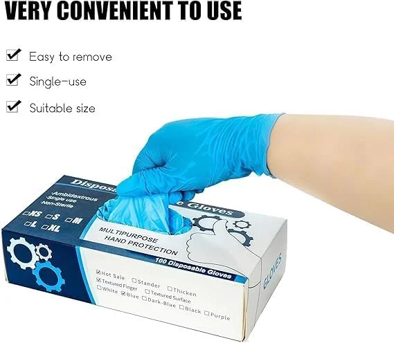 دستکش ایمنی نیتریل یکبار مصرف Azonee، بدون پودر، بدون ژل سیلیکا، بافت برجسته برای ضد ریزش، دستکش های آبی رنگ مناسب معاینه پزشکی، نظافت و آماده سازی غذا - 50 عدد