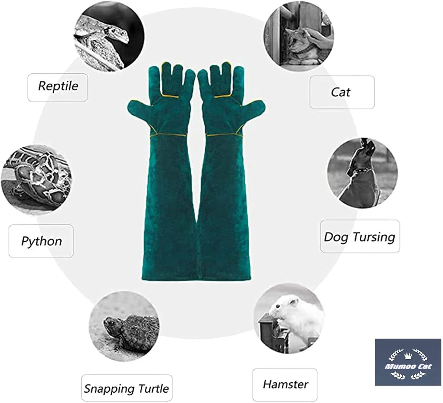 دستکش محافظ حیوانات خانگی مومو کت، دستکش ایمنی ضد گاز گرفتگی، دستکش محافظت و ضد خراش چرمی گاوی 35 سانتی متری سبز برای شاهین ها، مارها و سایر خزندگان (35 سانتی متر / 60 سانتی متر)