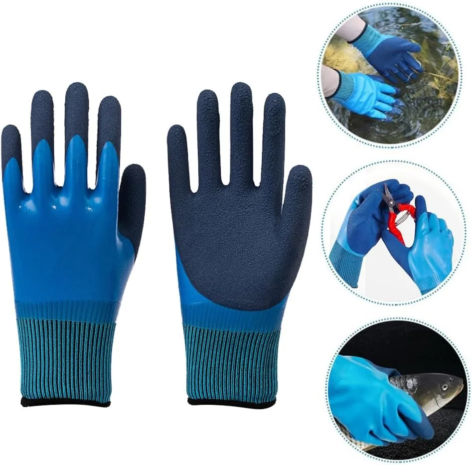 دستکش کار ضد آب ایمنی Goodern، دستکش چند منظوره با پوشش دوگانه ضد مایعات، دستکش ضد لغزش صید ماهی مردانه، دستکش صنعتی برای جابجایی، گرفتن، تمیز کردن، لوازم ماهیگیری