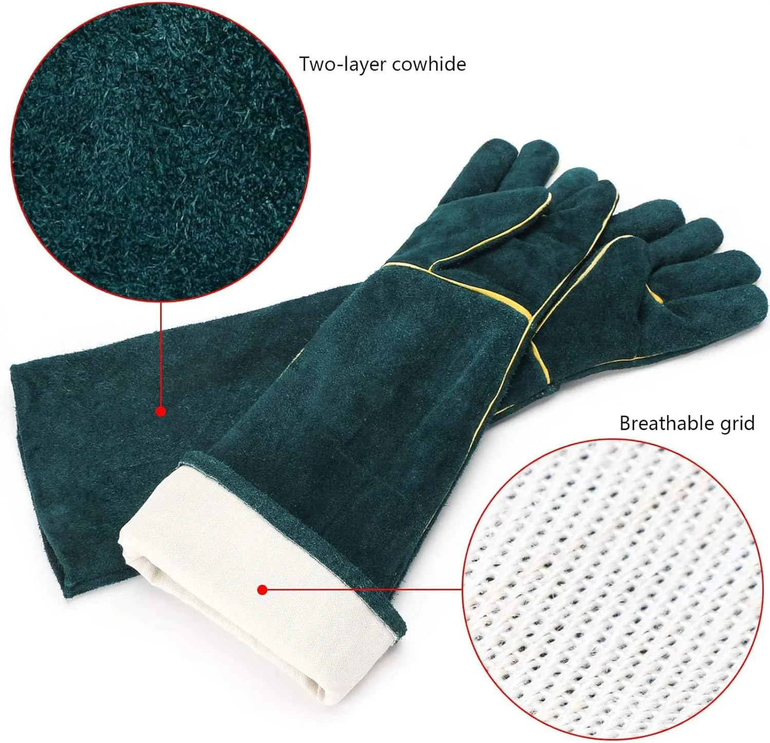 دستکش محافظ حیوانات خانگی مومو کت، دستکش ایمنی ضد گاز گرفتگی، دستکش محافظت و ضد خراش چرمی گاوی 35 سانتی متری سبز برای شاهین ها، مارها و سایر خزندگان (35 سانتی متر / 60 سانتی متر)