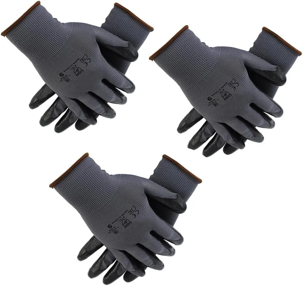 دستکش کار ایمنی ORiTi، 3 جفت، پوشش نیتریل میکروفوم 48-128، پلی استر بافتنی بدون درز، دستکش کار با چسبندگی برای مصارف عمومی، ساخت و ساز، باغبانی