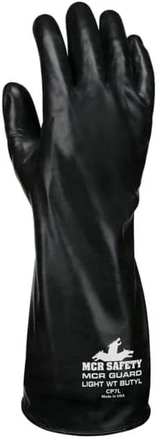 دستکش لاستیکی بوتیل MCR Safety CP7L، پرداخت صاف 7 میل، ساق دستکش لبه دار، طول 14 اینچ، سایز بزرگ، 1 جفت