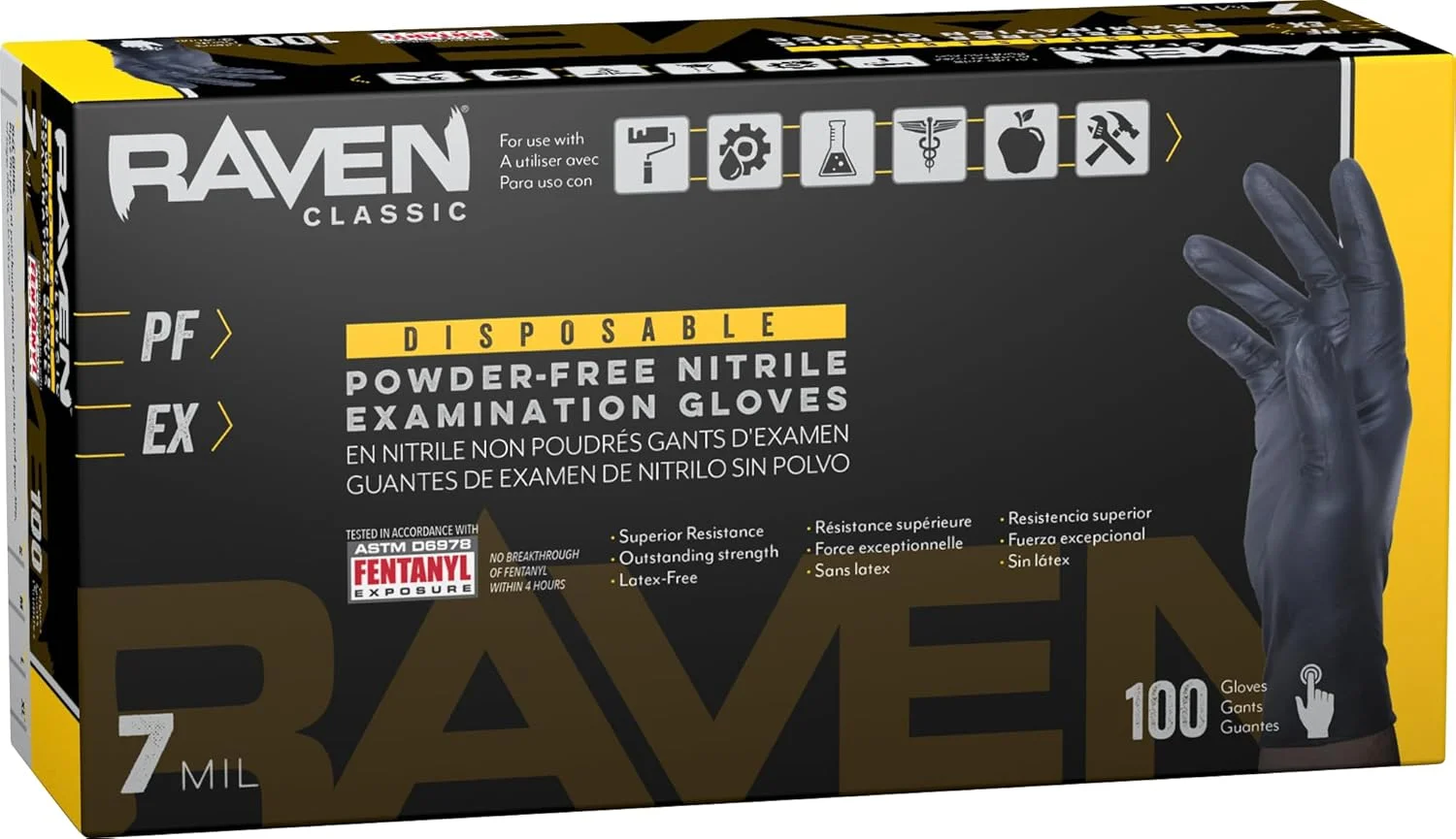 دستکش نیتریل مشکی یکبار مصرف بدون پودر SAS Safety 66518 Raven، سایز بزرگ، 6 میل، 100 عدد (بسته 1 عددی)