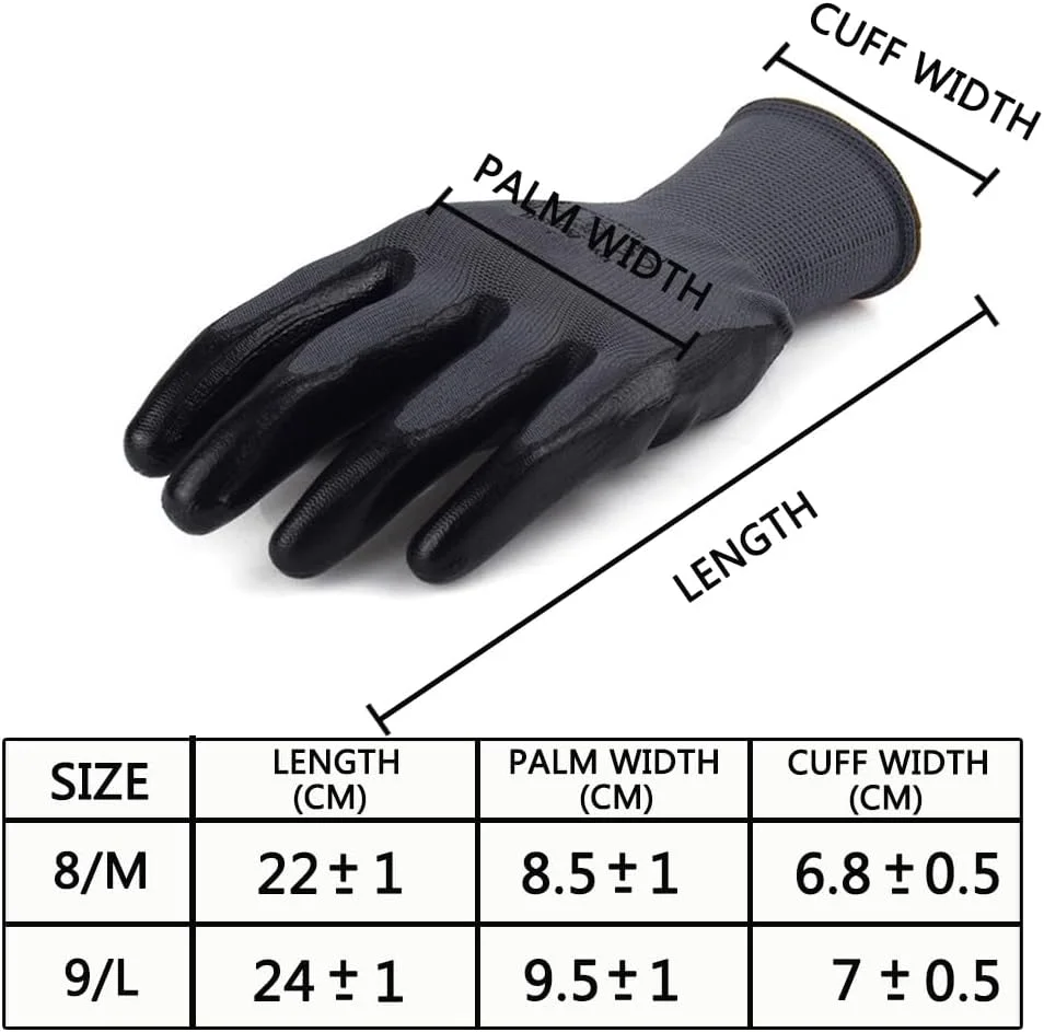 دستکش کار ایمنی ORiTi، 3 جفت، پوشش نیتریل میکروفوم 48-128، پلی استر بافتنی بدون درز، دستکش کار با چسبندگی برای مصارف عمومی، ساخت و ساز، باغبانی