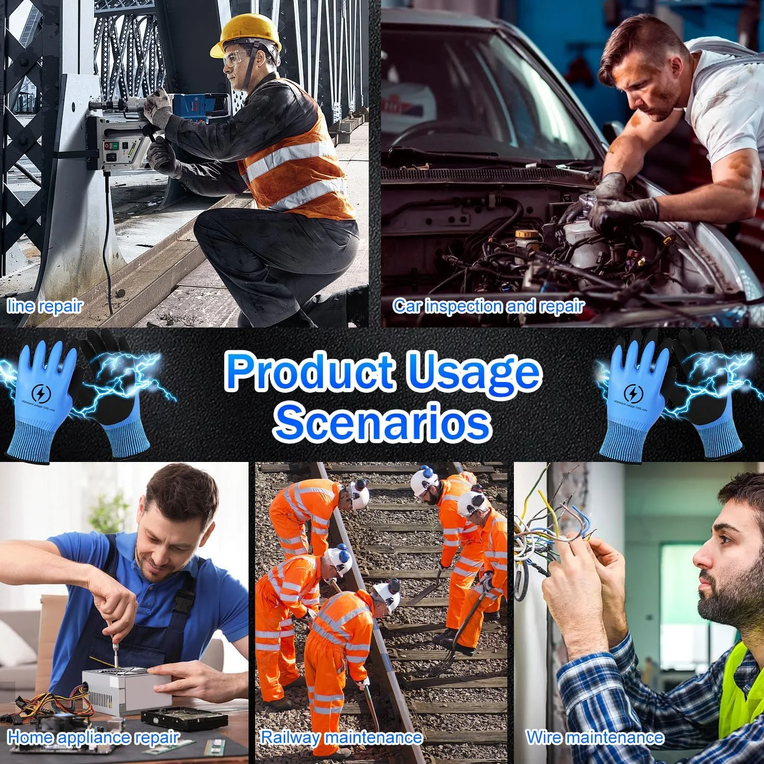 دستکش های عایق الکتریکی ایمنی TecoKart® - دستکش های لاستیکی عایق ضد شوک الکتریکی 1000 ولت، دستکش های لاستیکی عایق برای کار برق، ایده آل برای پردازش فلزات و کار الکترونیک