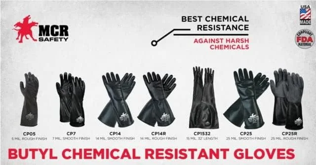 دستکش لاستیکی بوتیل MCR Safety CP7L، پرداخت صاف 7 میل، ساق دستکش لبه دار، طول 14 اینچ، سایز بزرگ، 1 جفت