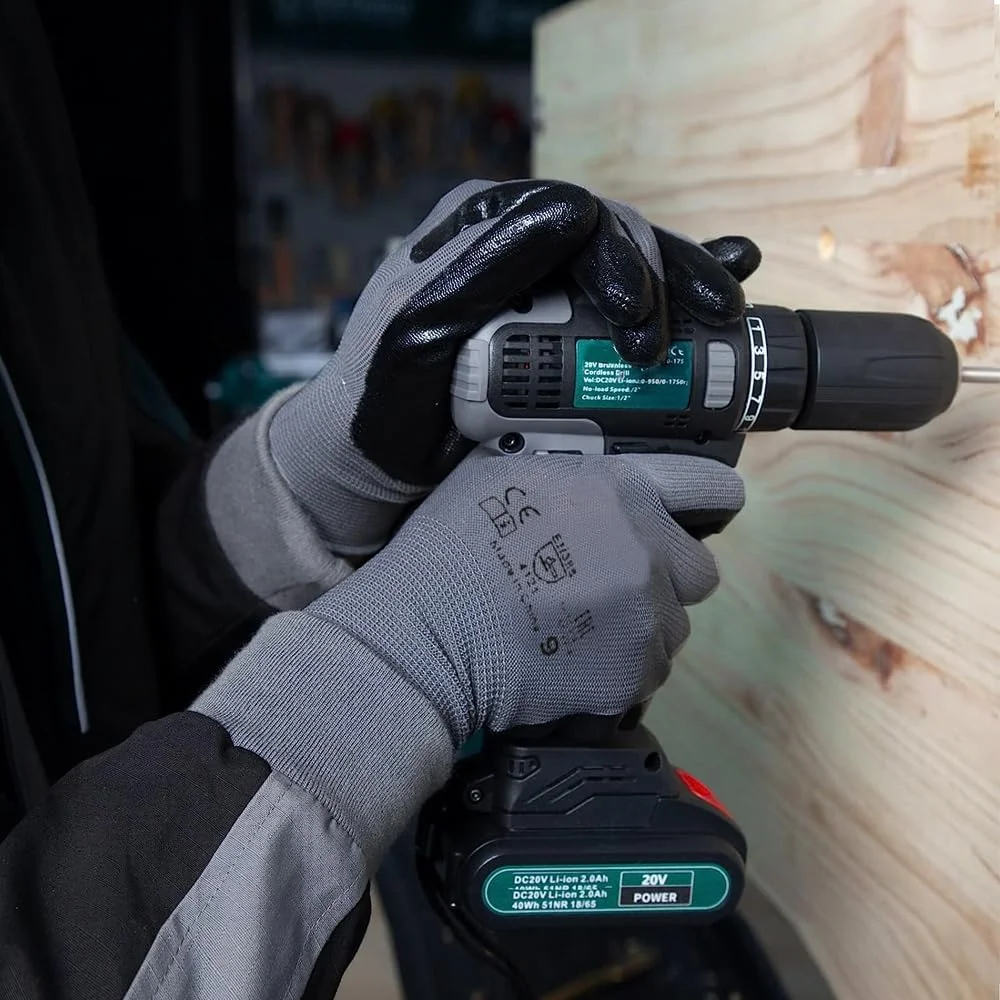 دستکش کار ایمنی ORiTi، 3 جفت، پوشش نیتریل میکروفوم 48-128، پلی استر بافتنی بدون درز، دستکش کار با چسبندگی برای مصارف عمومی، ساخت و ساز، باغبانی