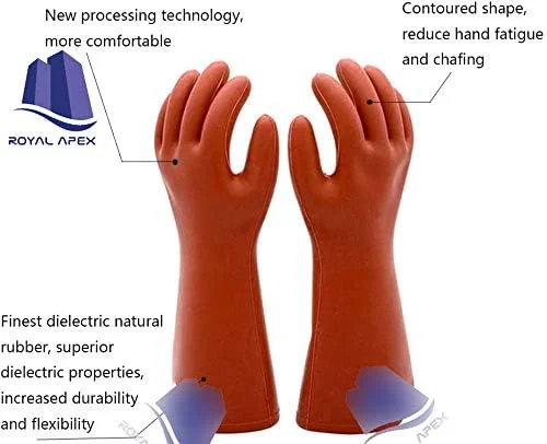 دستکش های عایق الکتریکی رویال اپکس، دستکش های لاستیکی خطی، دستکش های کار محافظ ایمنی ضد آب ولتاژ بالا برای برقکار، مناسب برای مردان و زنان (11 کیلو ولت)