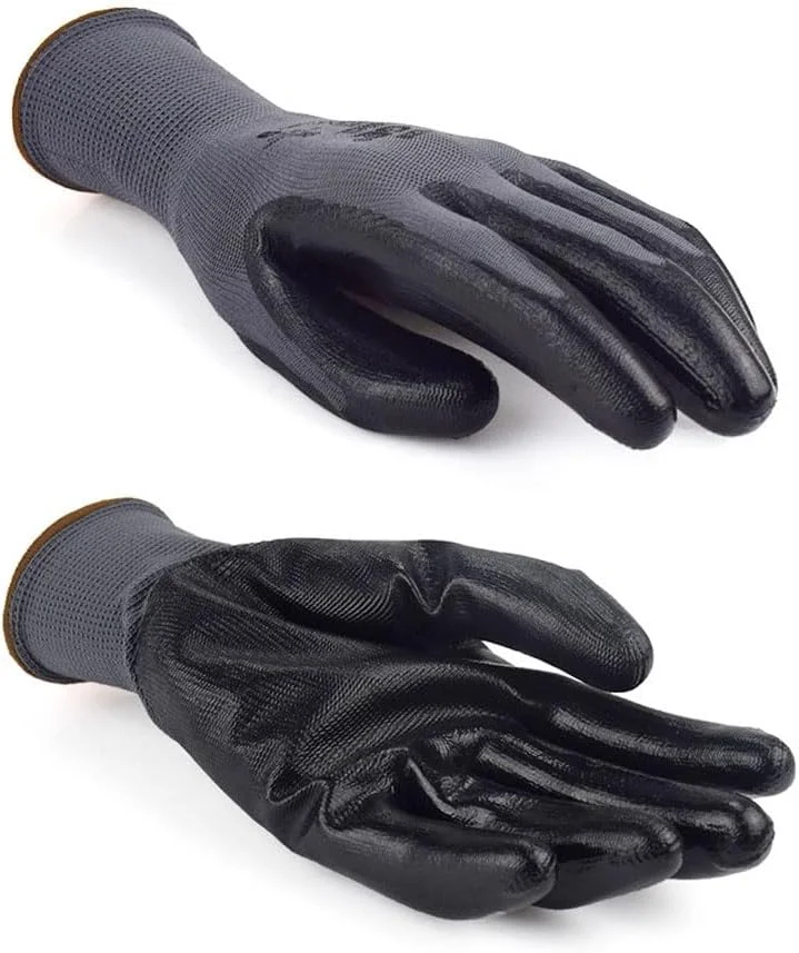 دستکش کار ایمنی ORiTi، 3 جفت، پوشش نیتریل میکروفوم 48-128، پلی استر بافتنی بدون درز، دستکش کار با چسبندگی برای مصارف عمومی، ساخت و ساز، باغبانی