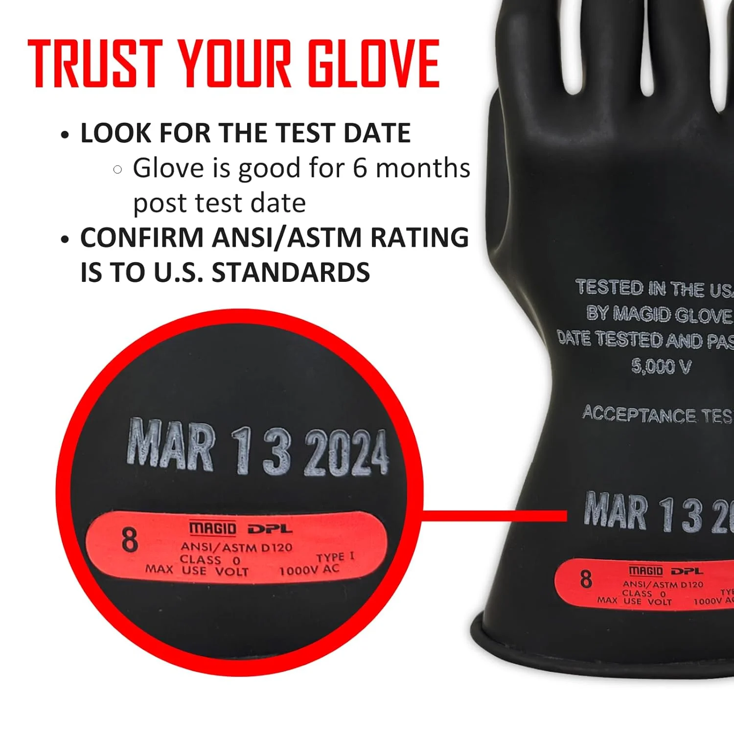 دستکش عایق برق لاستیکی صاف کلاس 0 مگید گلاو اند سیفتی منطبق با ASTM D120-09 با لبه مستقیم سایز: 11 | طول 11 اینچ M011B11 1