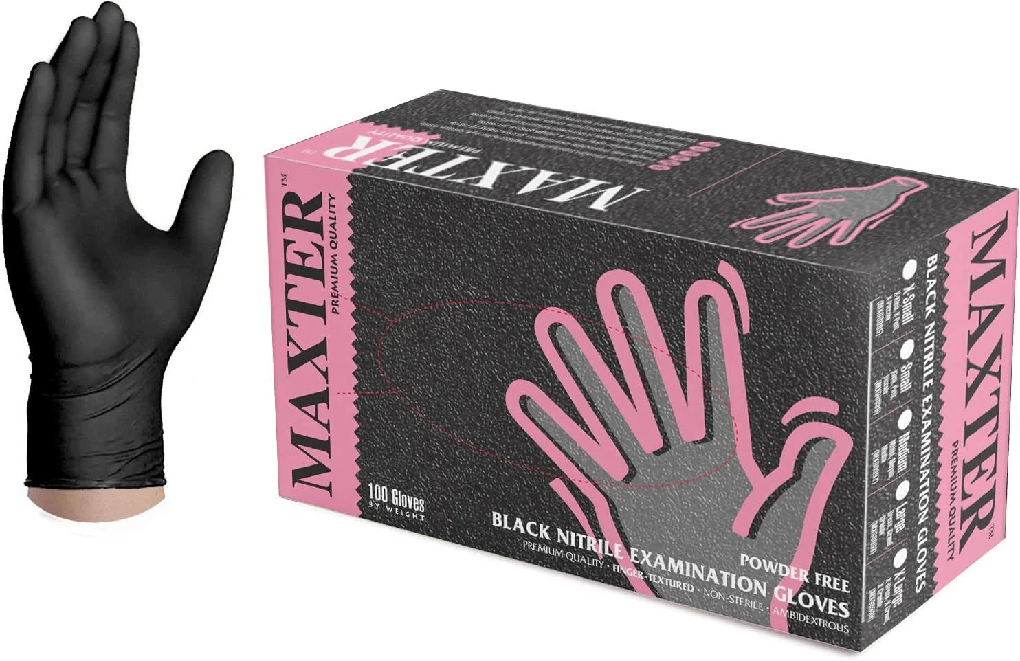 دستکش نیتریل مشکی سوپرمکس MAXTER - بدون پودر، بدون لاتکس، مناسب معاینات پزشکی و کار - 100 عدد در هر جعبه، ضخامت 3.2 میل
