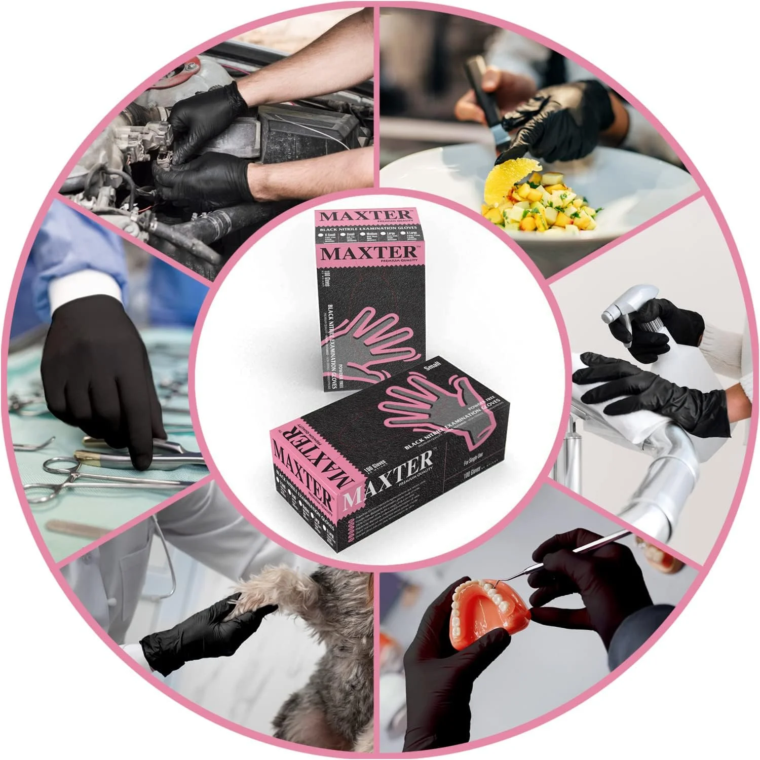 دستکش نیتریل مشکی سوپرمکس MAXTER - بدون پودر، بدون لاتکس، مناسب معاینات پزشکی و کار - 100 عدد در هر جعبه، ضخامت 3.2 میل