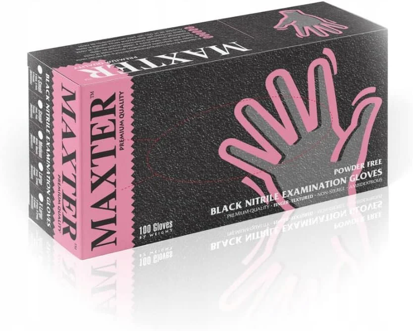 دستکش نیتریل مشکی سوپرمکس MAXTER - بدون پودر، بدون لاتکس، مناسب معاینات پزشکی و کار - 100 عدد در هر جعبه، ضخامت 3.2 میل
