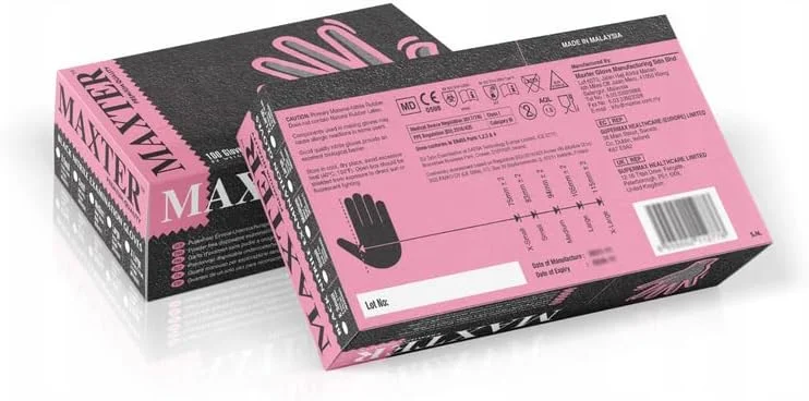 دستکش نیتریل مشکی سوپرمکس MAXTER - بدون پودر، بدون لاتکس، مناسب معاینات پزشکی و کار - 100 عدد در هر جعبه، ضخامت 3.2 میل