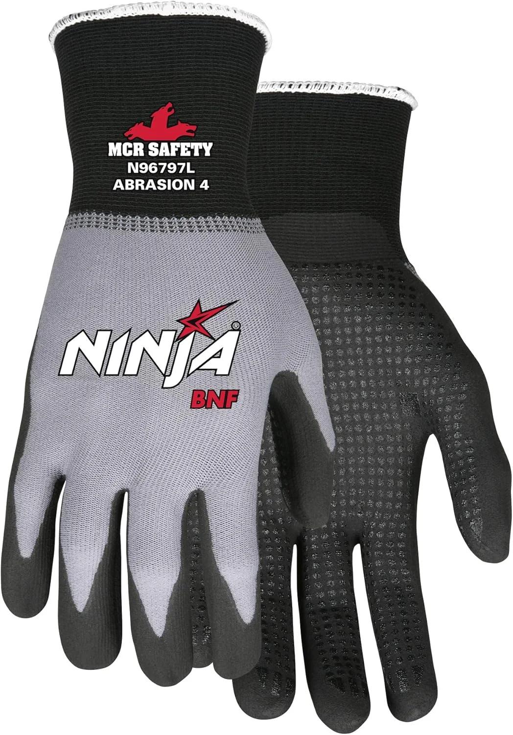 دستکش کار MCR Safety Ninja BNF N96797XXL، پوسته نایلون اسپندکس گیج 15، کف دست و نوک انگشتان با پوشش فوم نیتریل تنفسی (BNF) و نقاط چسبنده، سایز خیلی بزرگ