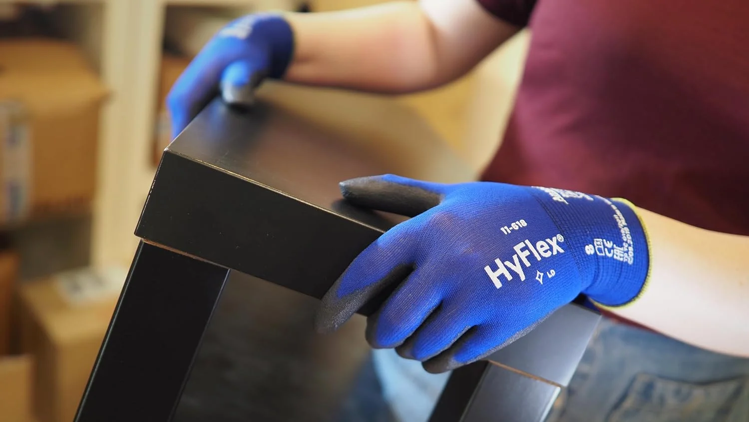 دستکش کار نازک Ansell HyFlex 11-618، آستر نایلونی کشسان با پوشش PU مقاوم در برابر سایش، دستکش ایمنی صنعتی برای کار با دقت، کارهای DIY و مکانیکی، آبی، سایز S (یک جفت)