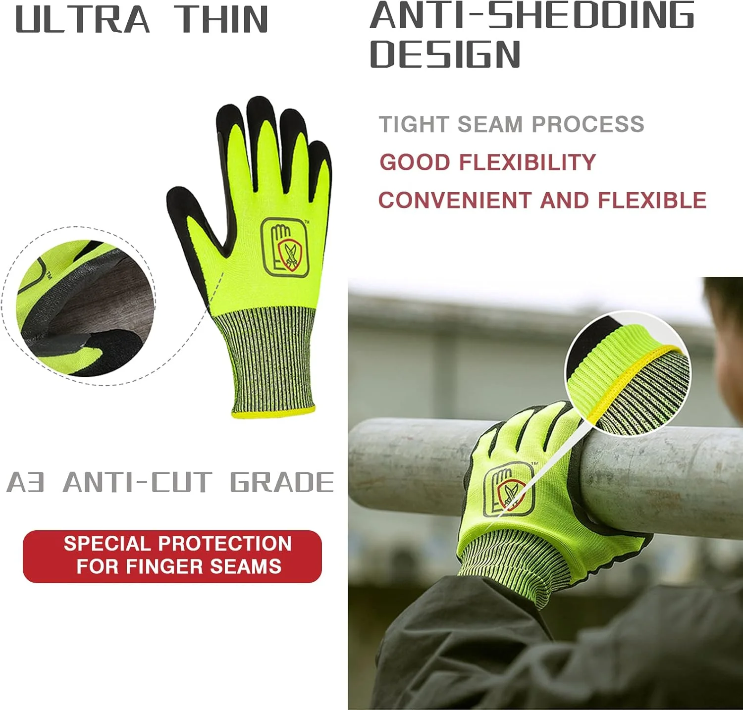 دستکش کار POSICHE، دستکش های مقاوم در برابر برش، دستکش های ایمنی مکانیک، دستکش های محافظ سنگین، دستکش های روکش سیم، دستکش های مقاوم در برابر پارگی و سوراخ، مناسب برای باغبانی و ماشینکاری