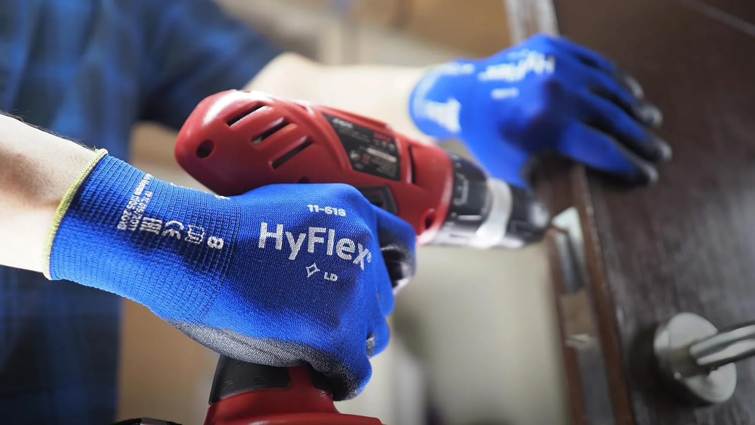 دستکش کار نازک Ansell HyFlex 11-618، آستر نایلونی کشسان با پوشش PU مقاوم در برابر سایش، دستکش ایمنی صنعتی برای کار با دقت، کارهای DIY و مکانیکی، آبی، سایز S (یک جفت)