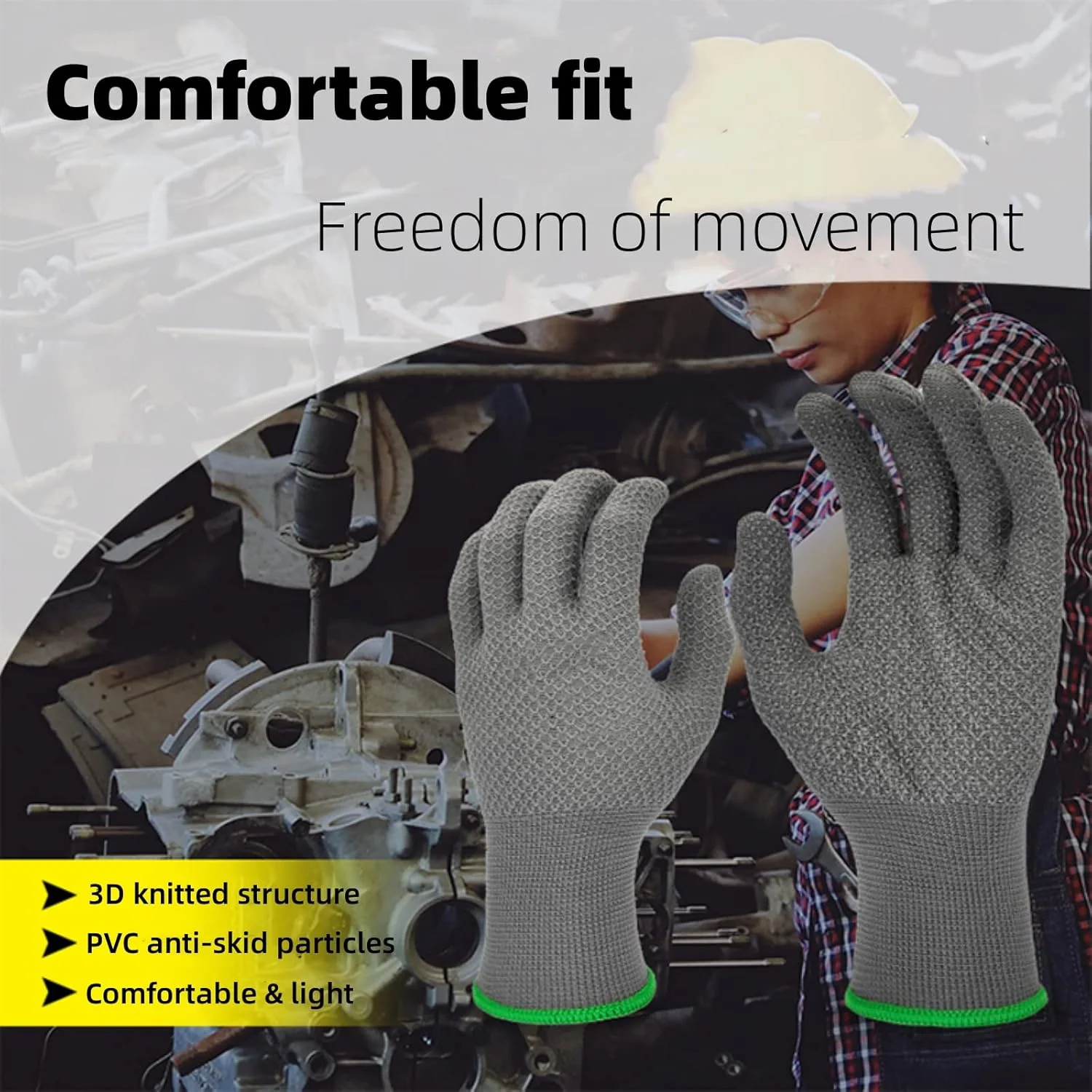 دستکش کار ایمنی POSICHE، دستکش های ایمنی چند منظوره مقاوم در برابر برش، دستکش های PVC دانه دار ضد لغزش، دستکش های لاستیکی دانه دار ضخیم شده مقاوم در برابر سایش و تنفس مناسب برای کار در سایت ساخت و ساز، 2 جفت