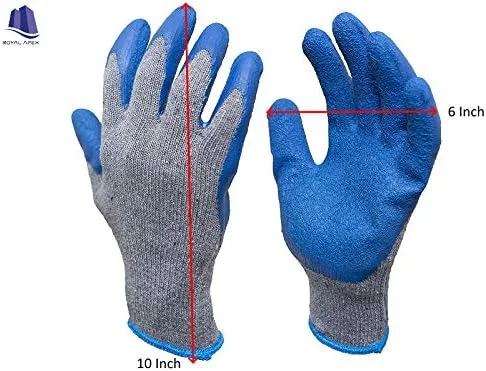 دستکش کار دو روکش لاتکس لاستیکی Royal Apex با قابلیت چسبندگی برای ساخت و ساز، باغبانی، دستکش های سنگین کار مخلوط پنبه ای آبی رنگ سایز Uni (یک جفت)