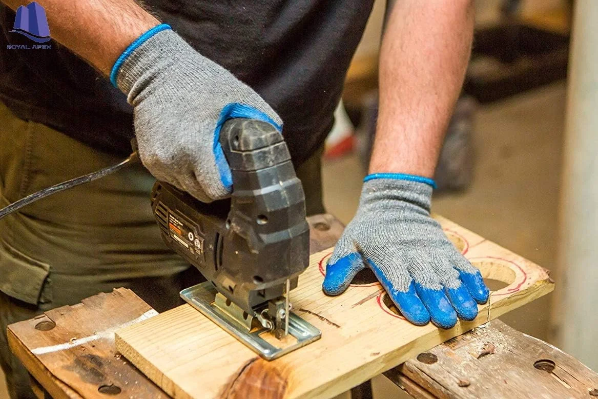 دستکش کار دو روکش لاتکس لاستیکی Royal Apex با قابلیت چسبندگی برای ساخت و ساز، باغبانی، دستکش های سنگین کار مخلوط پنبه ای آبی رنگ سایز Uni (یک جفت)