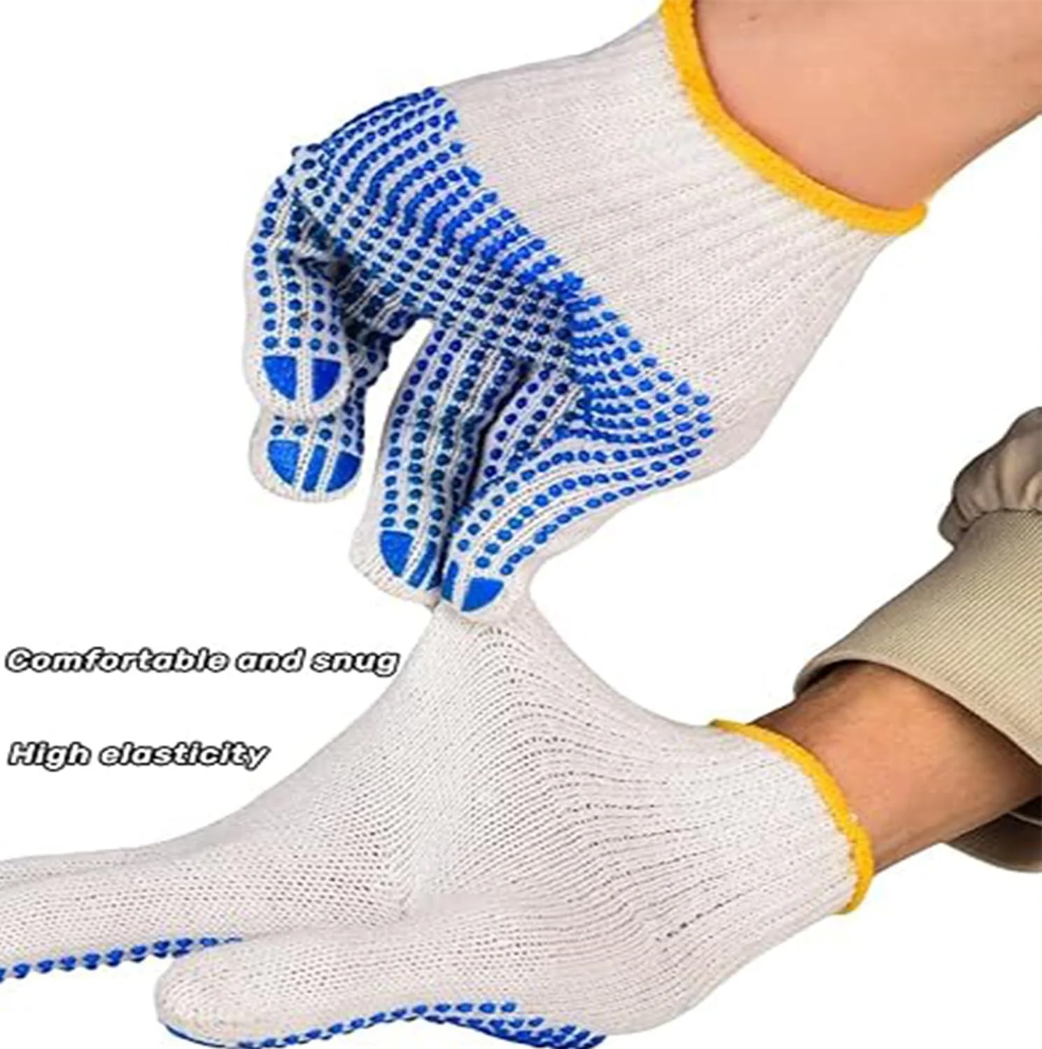 دستکش کار ایمنی با چسبندگی بالا، دستکش های ضد لغزش با نقاط برجسته، دستکش بافتنی پنبه ای مرطوب برای گاراژ، انبار و ساخت و ساز