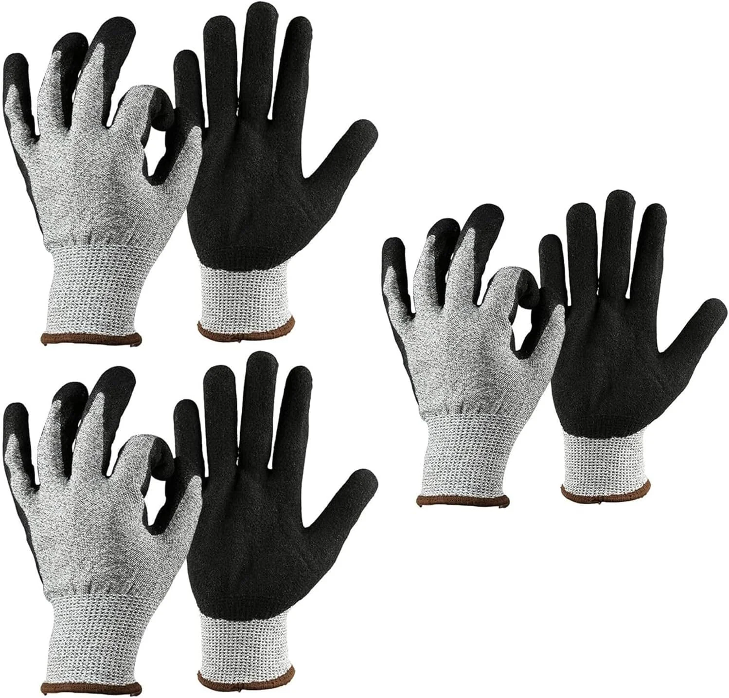 3 جفت دستکش کار سنگین، دستکش کار با روکش فوم نیتریل برای محافظت در برابر سایش، چسبندگی قوی، ایمنی، ایده آل برای ساخت و ساز، باغبانی، مکانیکی، استفاده در انبار (مناسب برای همه)