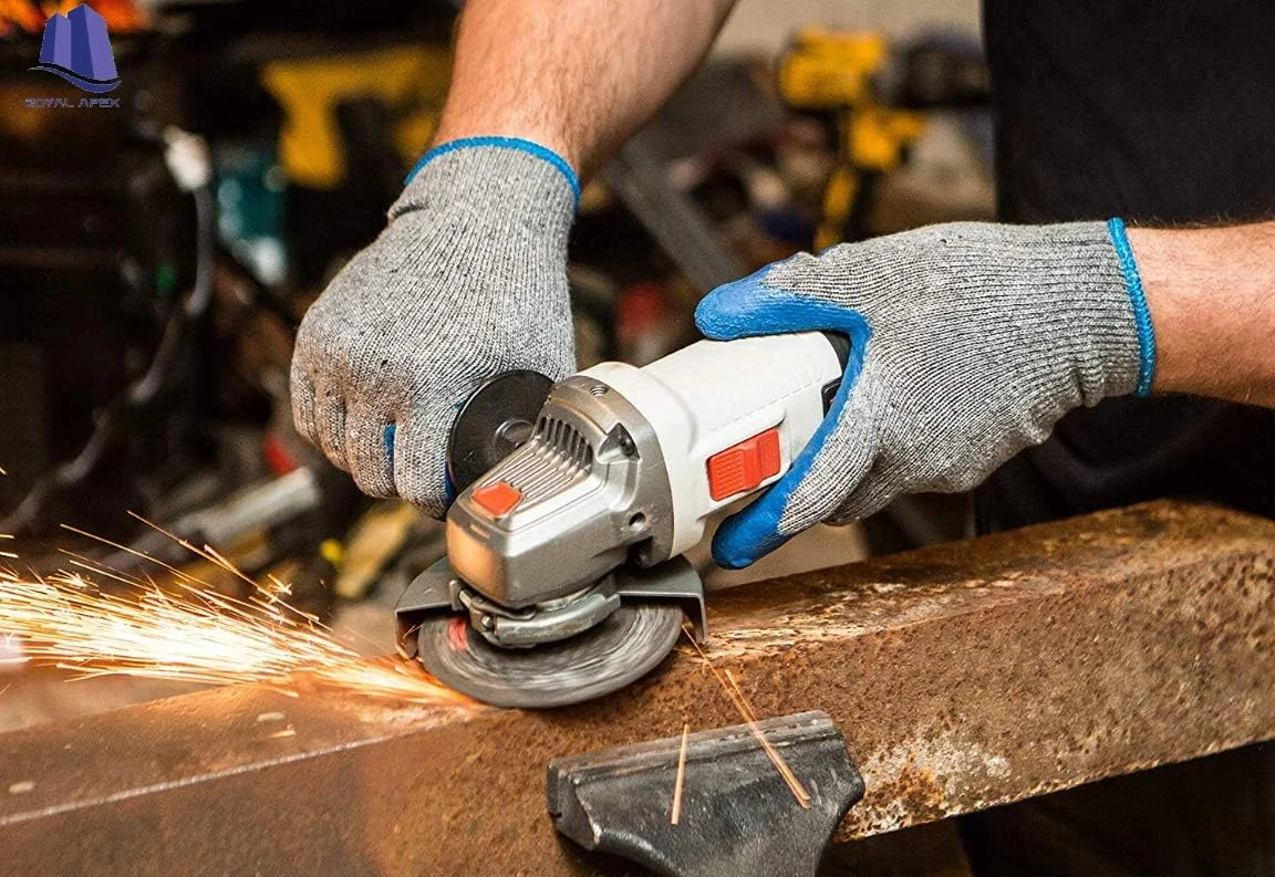 دستکش کار دو روکش لاتکس لاستیکی Royal Apex با قابلیت چسبندگی برای ساخت و ساز، باغبانی، دستکش های سنگین کار مخلوط پنبه ای آبی رنگ سایز Uni (یک جفت)