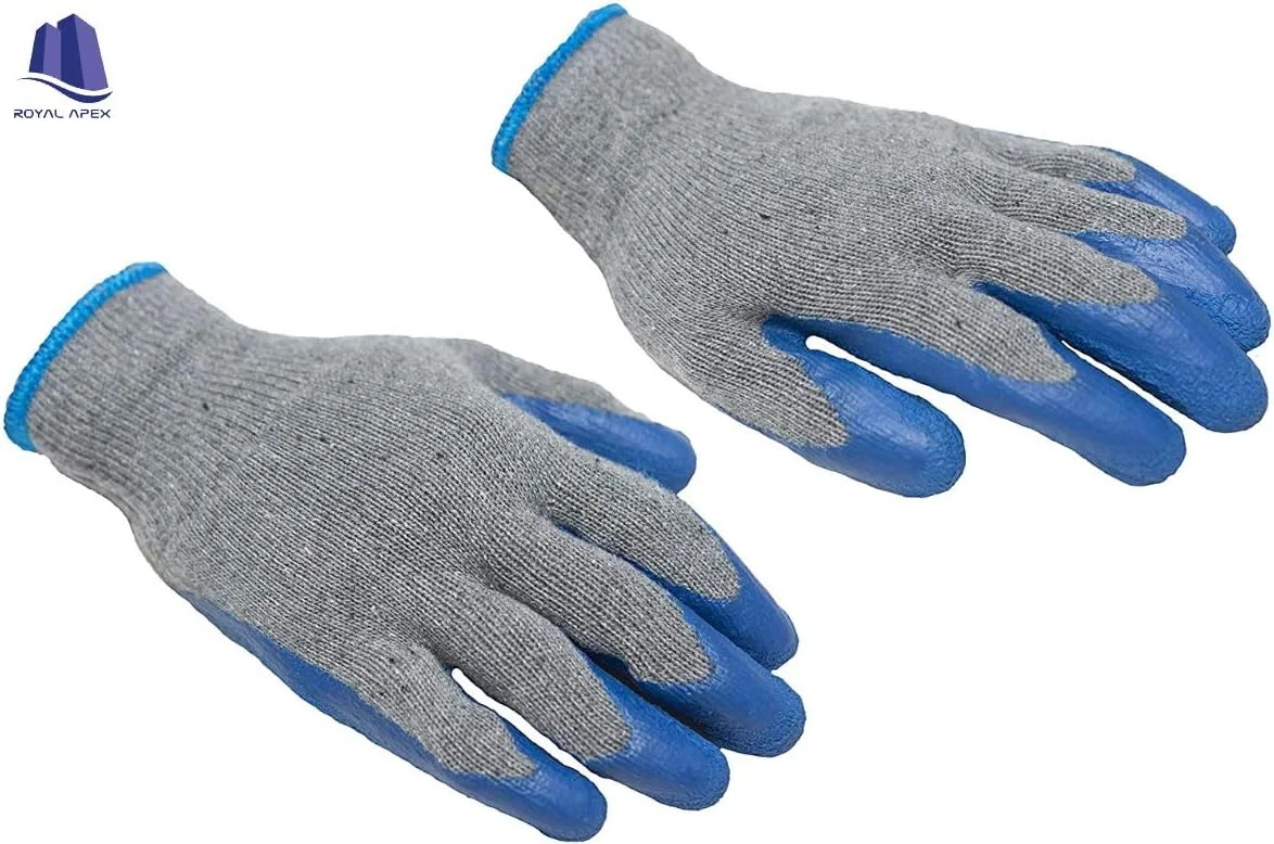 دستکش کار دو روکش لاتکس لاستیکی Royal Apex با قابلیت چسبندگی برای ساخت و ساز، باغبانی، دستکش های سنگین کار مخلوط پنبه ای آبی رنگ سایز Uni (یک جفت)