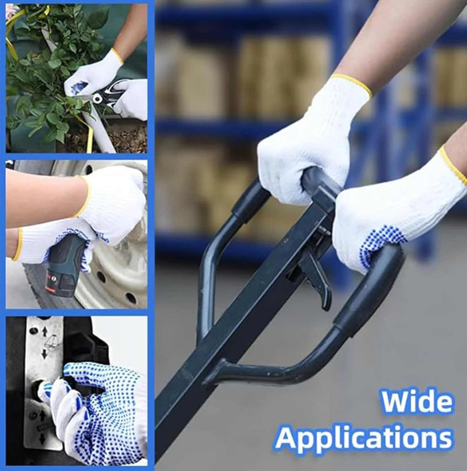 دستکش کار ایمنی با چسبندگی بالا، دستکش های ضد لغزش با نقاط برجسته، دستکش بافتنی پنبه ای مرطوب برای گاراژ، انبار و ساخت و ساز