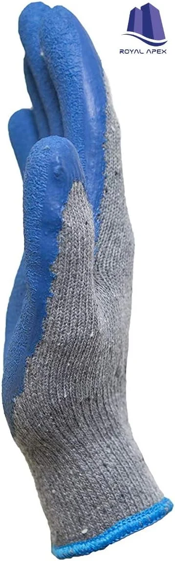 دستکش کار دو روکش لاتکس لاستیکی Royal Apex با قابلیت چسبندگی برای ساخت و ساز، باغبانی، دستکش های سنگین کار مخلوط پنبه ای آبی رنگ سایز Uni (یک جفت)