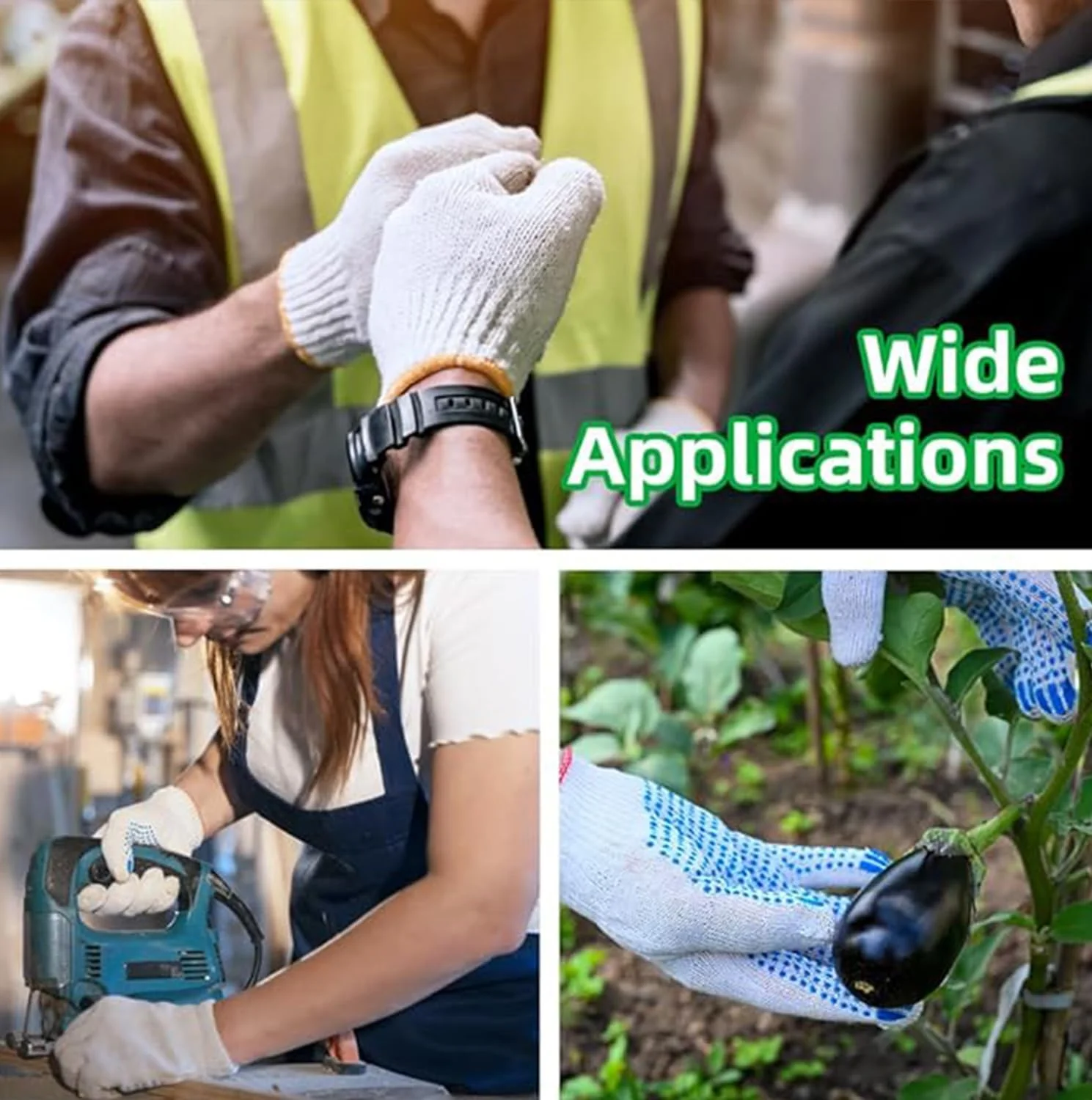 دستکش کار ایمنی با چسبندگی بالا، دستکش های ضد لغزش با نقاط برجسته، دستکش بافتنی پنبه ای مرطوب برای گاراژ، انبار و ساخت و ساز