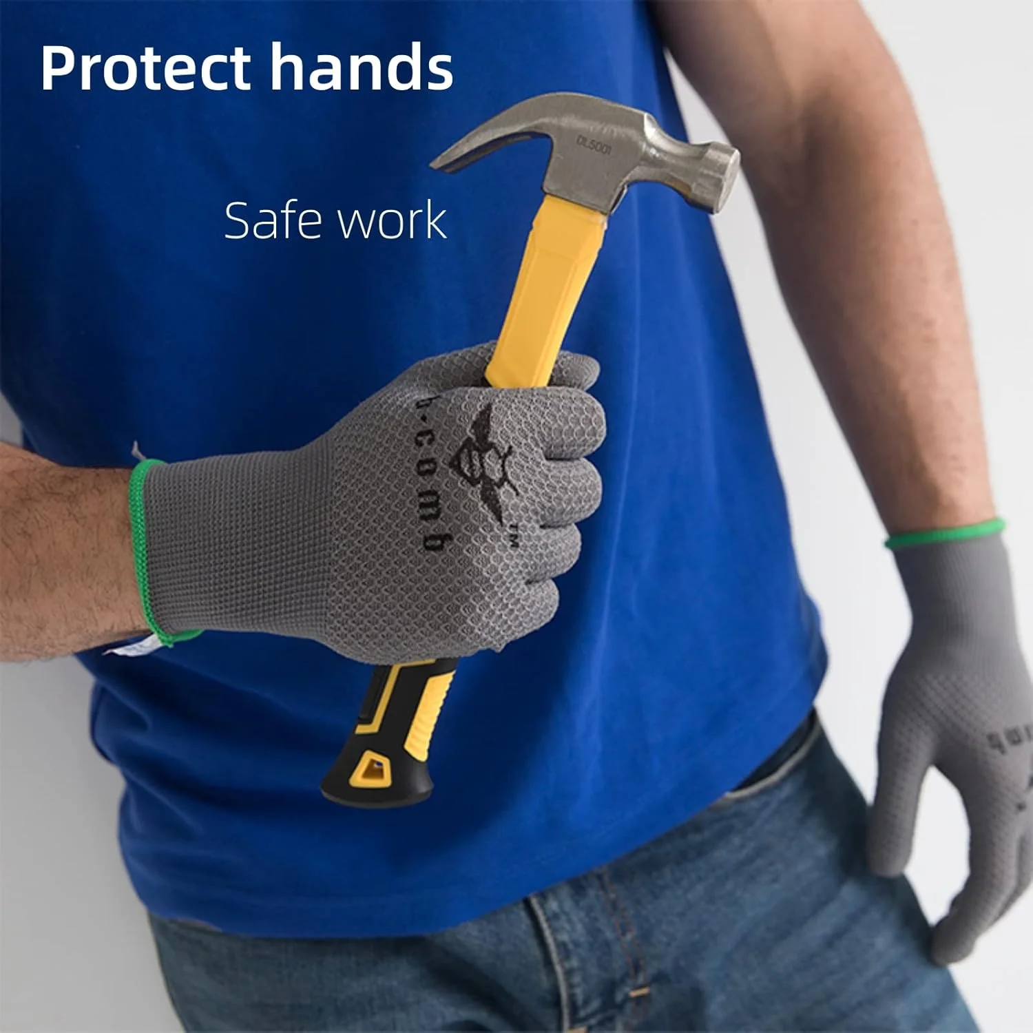 دستکش کار ایمنی POSICHE، دستکش های ایمنی چند منظوره مقاوم در برابر برش، دستکش های PVC دانه دار ضد لغزش، دستکش های لاستیکی دانه دار ضخیم شده مقاوم در برابر سایش و تنفس مناسب برای کار در سایت ساخت و ساز، 2 جفت