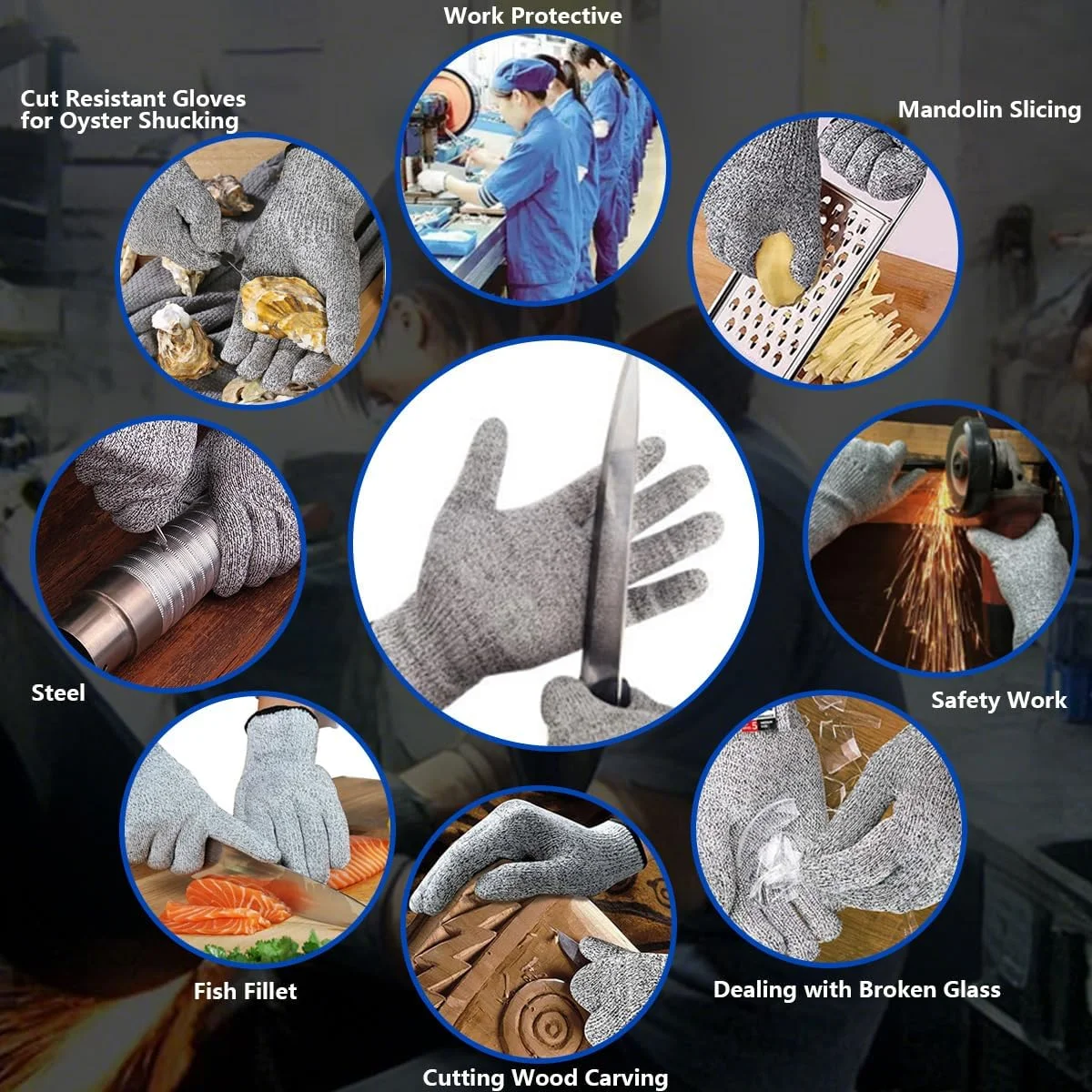 دستکش های ضد برش MITCMOLARD - دستکش های ایمنی - دستکش های ضد سایش، دستکش های با عملکرد بالا با محافظت سطح 5 برای فیله ماهی، پردازش، برش با ماندولین، برش گوشت و کنده کاری چوب